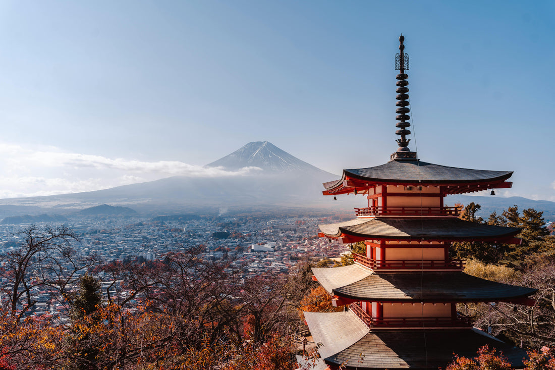 Mount Fuji and a pagoda in Japan